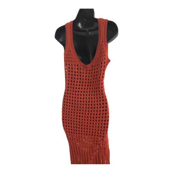 Terracotta Brown crochet look open weave sleeveless sweater‎ knit dress size M - Picture 4 of 16